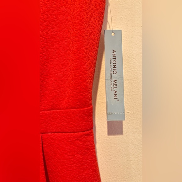 NWT ANTONIO MELANI Peplum Cream/Orange Sheath Dress Knee Length Back Slit Size 2 - Picture 6 of 13